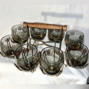 Vintage Set Roly Poly Glasses w/caddy